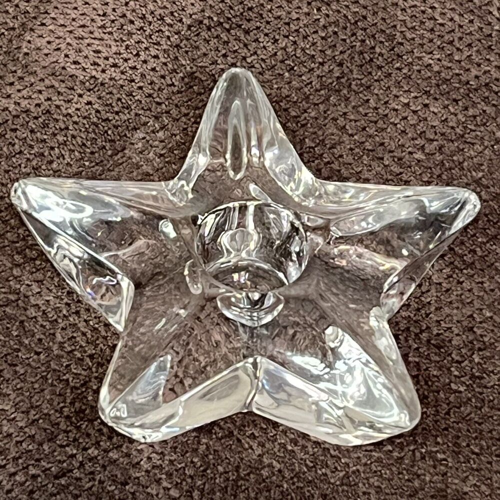Lead Crystal Glass 5 Point Star Candle Holder Heavy Christmas Holiday Decor